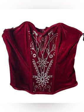 VINTAGE 90S INTIMATE ATTITUDE VELVET CORSET TOP SPARKLE EMBROIDERY SIZE 38